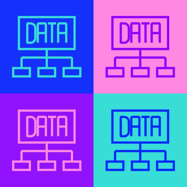Pop Art Linie Datenanalyse Symbol Isoliert Auf Farbigem Hintergrund Geschäftsdatenanalyse — Stockvektor