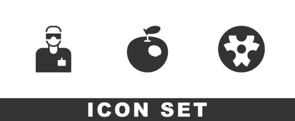 Set Assistant Laboratoire Icône Symbole Pomme Génétiquement Modifiée Risque Biologique — Image vectorielle