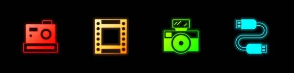 Set Photo Camera Camera Roll Cartridge Flash Usb Cable Cord — Stockový vektor