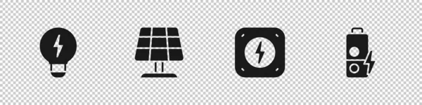 Set Idea Luz Lámpara Creativa Panel Energía Solar Relámpago Icono — Vector de stock