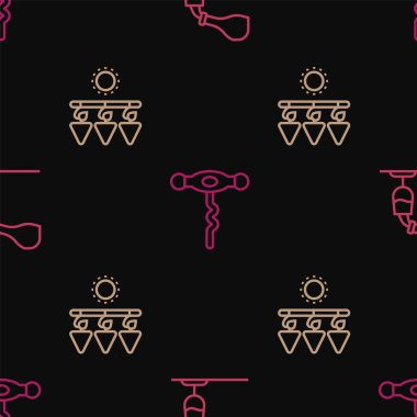 Şarap tatma, degulasyon, üzümleri kurutma ve tirbuşonu pürüzsüz desenlere göre ayarla. Vektör