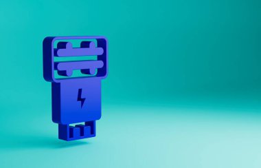 Mavi fotoğraf makinesi flaş ikonu mavi arkaplanda izole edildi. Minimalizm kavramı. 3 Boyutlu resimleme.