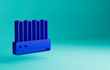 Mavi Router ve wi-fi sinyal ikonu mavi arkaplanda izole edildi. Kablosuz ethernet modem yönlendirici. Bilgisayar teknolojisi interneti. Minimalizm kavramı. 3 Boyutlu resimleme.