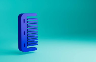 Mavi saç fırçası simgesi mavi arkaplanda izole edildi. Taraklı saç işareti. Berber sembolü. Minimalizm kavramı. 3 Boyutlu resimleme.