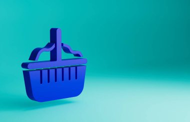 Mavi Basket simgesi mavi arkaplanda izole edildi. Mutlu Paskalyalar. Minimalizm kavramı. 3 Boyutlu resimleme.