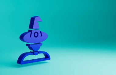 Mavi Cadı simgesi mavi arkaplanda izole edildi. Mutlu Cadılar Bayramı Partisi. Minimalizm kavramı. 3 Boyutlu resimleme.