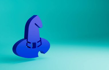 Mavi Cadı şapkası simgesi mavi arkaplanda izole edildi. Mutlu Cadılar Bayramı Partisi. Minimalizm kavramı. 3 Boyutlu resimleme.