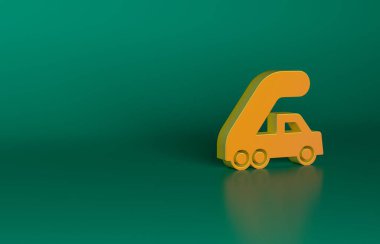 Uçağa biniş ikonu için turuncu yolcu merdiveni yeşil arka planda izole edildi. Havaalanı merdiveni yolculuğu. Minimalizm kavramı. 3 Boyutlu resimleme.