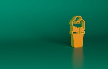 Yeşil arka planda izole edilmiş turuncu bardak bira ikonu. Minimalizm kavramı. 3 Boyutlu resimleme.