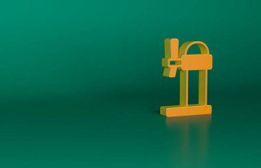 Turuncu Dispenser bira ikonu yeşil arka planda izole edilmiş. Bira kulesi genişliğinde. Minimalizm kavramı. 3 Boyutlu resimleme.