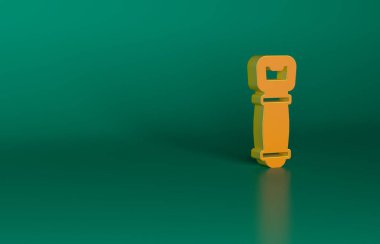 Turuncu şişe açacağı simgesi yeşil arkaplanda izole edildi. Minimalizm kavramı. 3 Boyutlu resimleme.