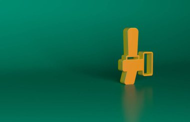 Yeşil arkaplanda turuncu bira ikonu izole edildi. Minimalizm kavramı. 3 Boyutlu resimleme.