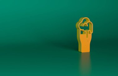 Yeşil arka planda izole edilmiş turuncu bardak bira ikonu. Minimalizm kavramı. 3 Boyutlu resimleme.