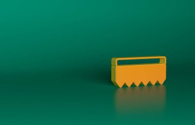 Turuncu Sünger simgesi yeşil arkaplanda izole edildi. Bulaşık yıkamak için bir tutam Bast. Temizlik servisi logosu. Minimalizm kavramı. 3 Boyutlu resimleme.