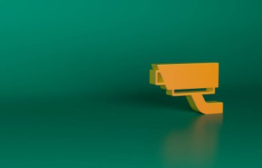 Turuncu güvenlik kamerası simgesi yeşil arkaplanda izole edildi. Minimalizm kavramı. 3 Boyutlu resimleme.