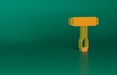 Turuncu çok işlevli taşınabilir kaykay, uzun tahta ve elektrikli kaykay için taşınabilir kaykay aracı yeşil arka planda izole edildi. Minimalizm kavramı. 3 Boyutlu resimleme.