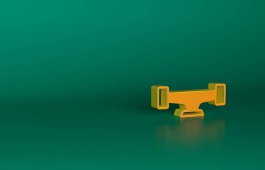 Turuncu kaykay tekerleği simgesi yeşil arkaplanda izole edildi. Kaykay süspansiyonu. Kaykay tekerleği. Minimalizm kavramı. 3 Boyutlu resimleme.