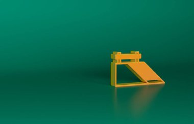 Turuncu Kaykay Parkı simgesi yeşil arkaplanda izole edildi. Rampa seti, paten parkı için merdiven. Olağanüstü bir spor. Minimalizm kavramı. 3 Boyutlu resimleme.