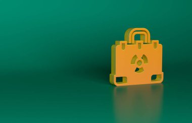 Turuncu Radyasyon nükleer çanta ikonu yeşil arka planda izole edildi. Minimalizm kavramı. 3 Boyutlu resimleme.