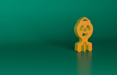 Turuncu Nükleer Bomba ikonu yeşil arka planda izole edildi. Roket bombası düşüyor. Minimalizm kavramı. 3 Boyutlu resimleme.