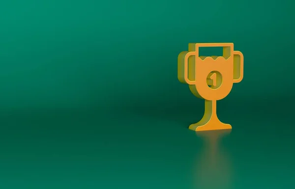 Orange Award cup icon isolated on green background. Winner trophy symbol. Championship or competition trophy. Sports achievement sign. Minimalism concept. 3D render illustration.
