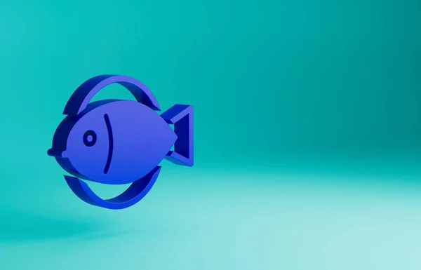 Blue Fish icon isolated on blue background. Minimalism concept. 3D render illustration.