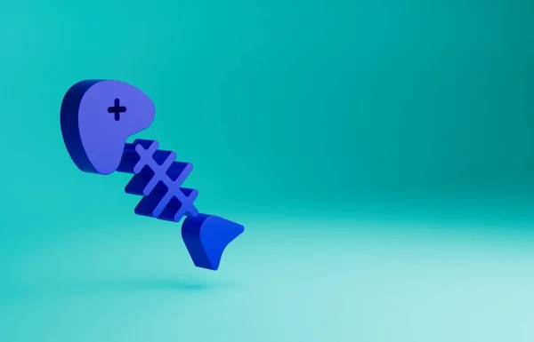 Blue Fish skeleton icon isolated on blue background. Fish bone sign. Minimalism concept. 3D render illustration.