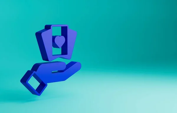 Mano Azul Sosteniendo Icono Cartas Aisladas Sobre Fondo Azul Diseño — Foto de Stock