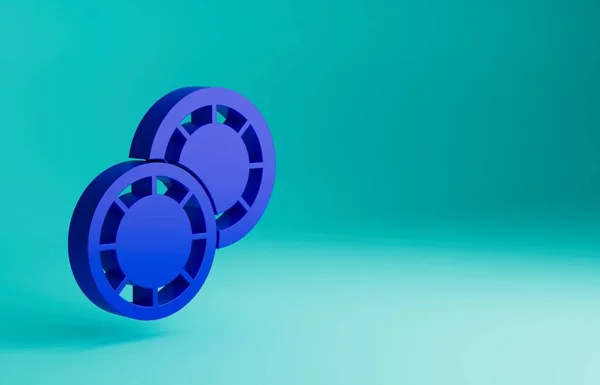 青の背景に隔離された青のカジノのチップアイコン カジノのギャンブル 最小限の概念 3Dレンダリング図 — ストック写真