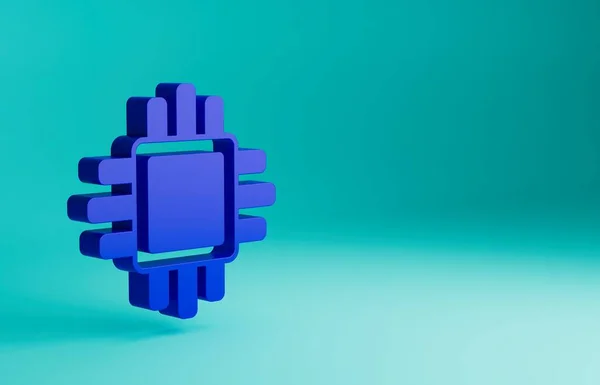 Blue Computer processor with microcircuits CPU icon isolated on blue background. Chip or cpu with circuit board. Micro processor. Minimalism concept. 3D render illustration.