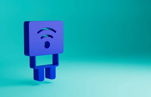 stock image Blue Smart electric plug system icon isolated on blue background. Internet of things concept with wireless connection. Minimalism concept. 3D render illustration.