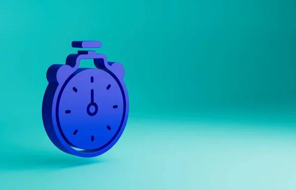 Blue Stopwatch icon isolated on blue background. Time timer sign. Chronometer sign. Minimalism concept. 3D render illustration.