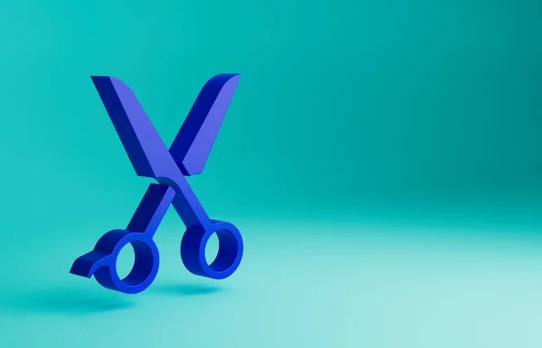 Blue Scissors hairdresser icon isolated on blue background. Hairdresser, fashion salon and barber sign. Barbershop symbol. Minimalism concept. 3D render illustration.