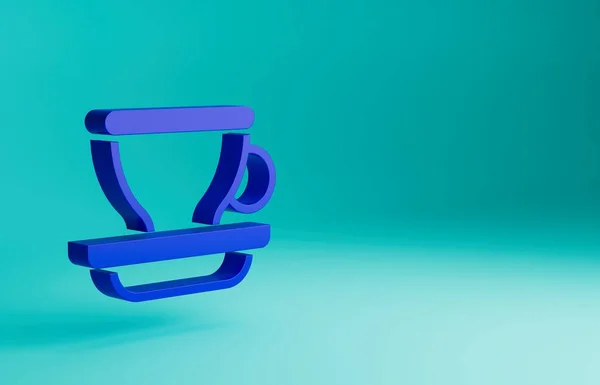 Blue Coffee cup icon isolated on blue background. Tea cup. Hot drink coffee. Minimalism concept. 3D render illustration.