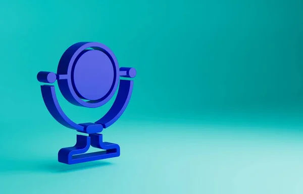 Blue Round makeup mirror icon isolated on blue background. Minimalism concept. 3D render illustration.