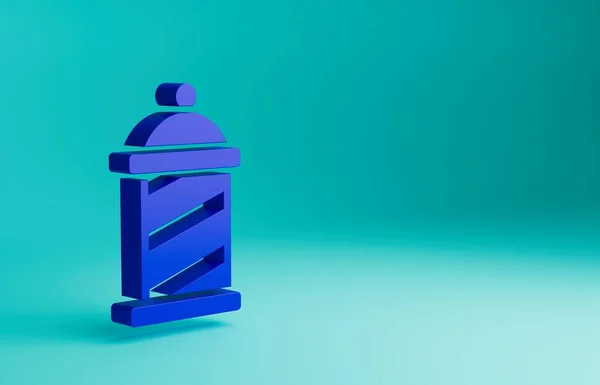 Blue Classic Barber shop pole icon isolated on blue background. Barbershop pole symbol. Minimalism concept. 3D render illustration.
