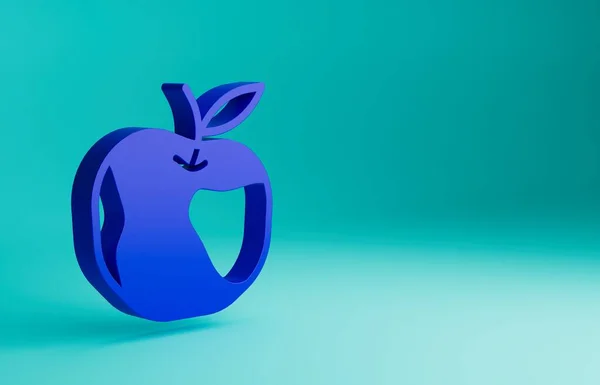 Blue Apple icon isolated on blue background. Excess weight. Healthy diet menu. Fitness diet apple. Minimalism concept. 3D render illustration.