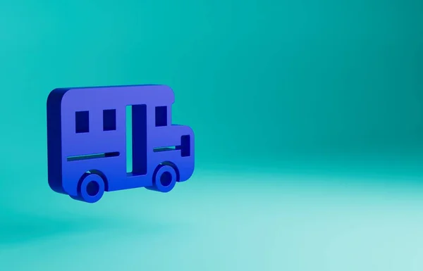 蓝色校车图标隔离在蓝色背景 公共交通标志 最低纲领的概念 3D渲染说明 — 图库照片