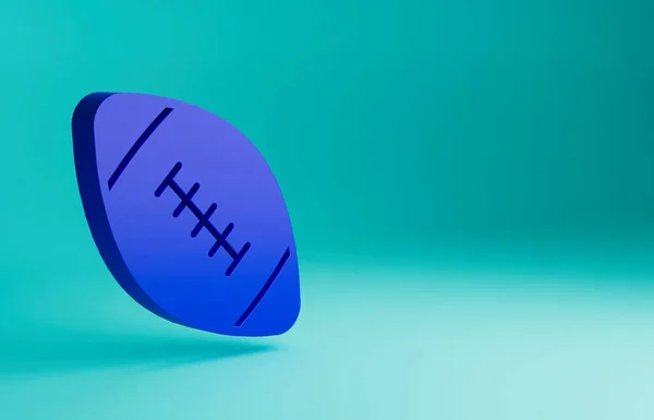 Blue American football ball icon isolated on blue background. Rugby ball icon. Team sport game symbol. Minimalism concept. 3D render illustration.