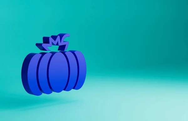 Blue Pumpkin icon isolated on blue background. Happy Halloween party. Minimalism concept. 3D render illustration.