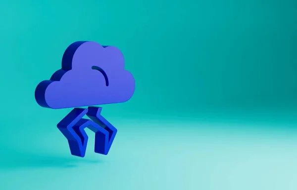 Blue Storm icon isolated on blue background. Cloud and lightning sign. Weather icon of storm. Minimalism concept. 3D render illustration.