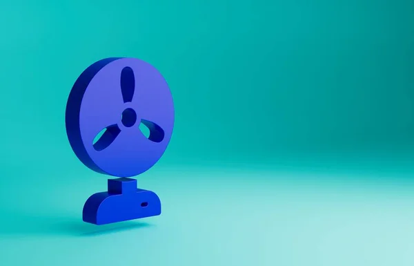 Blue Electric fan icon isolated on blue background. Minimalism concept. 3D render illustration.