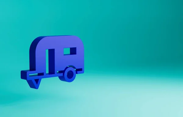 蓝色的野营拖车图标隔离在蓝色的背景 旅行回家 大篷车 回家露营旅行 最低纲领的概念 3D渲染说明 — 图库照片