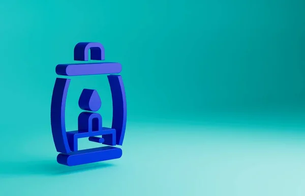 stock image Blue Camping lantern icon isolated on blue background. Happy Halloween party. Minimalism concept. 3D render illustration.