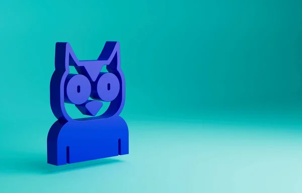 Blue Owl bird icon isolated on blue background. Animal symbol. Minimalism concept. 3D render illustration.