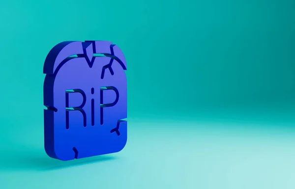 Blue Tombstone with RIP written on it icon isolated on blue background. Grave icon. Happy Halloween party. Minimalism concept. 3D render illustration.