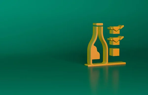 オレンジ緑の背景に隔離されたワインアイコンのボトル 最小限の概念 3Dレンダリング図 — ストック写真