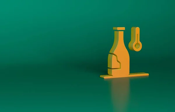緑の背景に隔離されたオレンジワイン温度アイコン 最小限の概念 3Dレンダリング図 — ストック写真