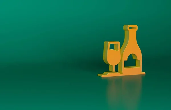 Orange Vinflaska Med Glasikon Isolerad Grön Bakgrund Minimalistiskt Koncept Render — Stockfoto