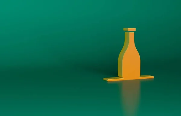 Pomarańczowa Butelka Ikony Wina Izolowana Zielonym Tle Koncepcja Minimalizmu Ilustracja — Zdjęcie stockowe